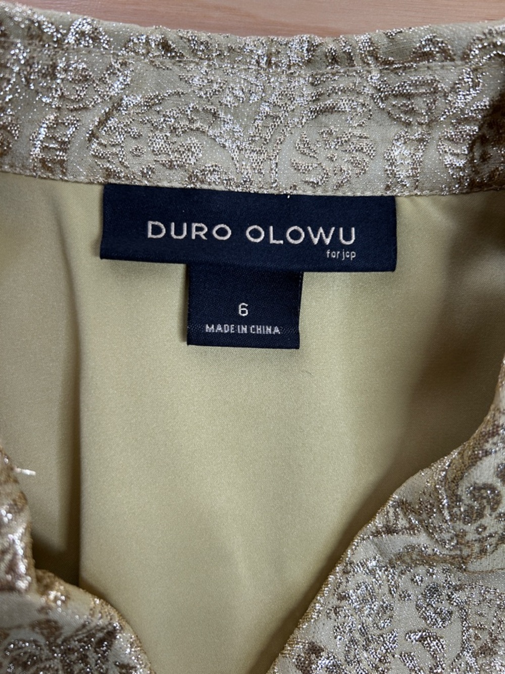 Duro Olowu Gold and Mint Green Metallic Fit-and-Flare Dress | Size 6 - Picture 9 of 11